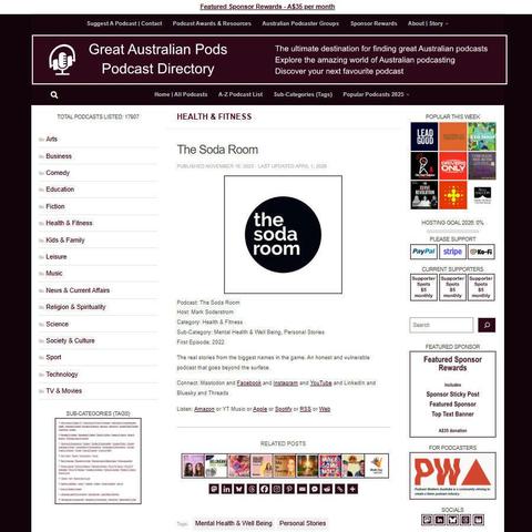 The Soda Room   
Screenshot of the podcast listing on the Great Australian Pods website