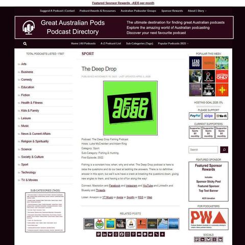 The Deep Drop Fishing Podcast   
Screenshot of the podcast listing on the Great Australian Pods website