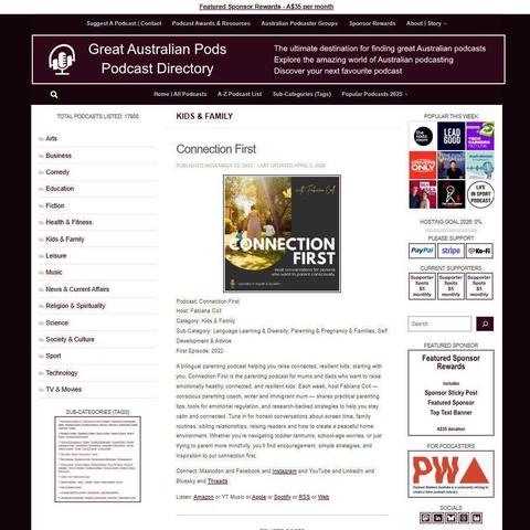 Connection First  
Screenshot of the podcast listing on the Great Australian Pods website 