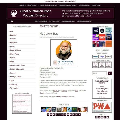 My Culture Story With Kado Muir 
Screenshot of the podcast listing on the Great Australian Pods website
