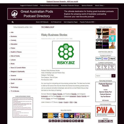 Risky Business Stories
Screenshot of the podcast listing on the Great Australian Pods website