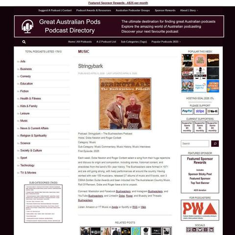 Stringybark - The Bushwackers Podcast
Screenshot of the podcast listing on the Great Australian Pods website