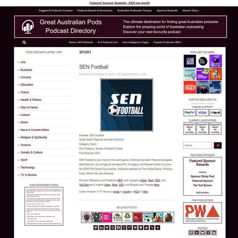 SEN Football  
Screenshot of the podcast listing on the Great Australian Pods website  