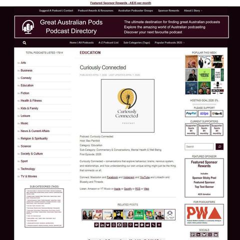 Curiously Connected  
Screenshot of the podcast listing on the Great Australian Pods website