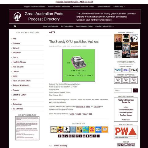 The Society Of Unpublished Authors   
Screenshot of the podcast listing on the Great Australian Pods website 