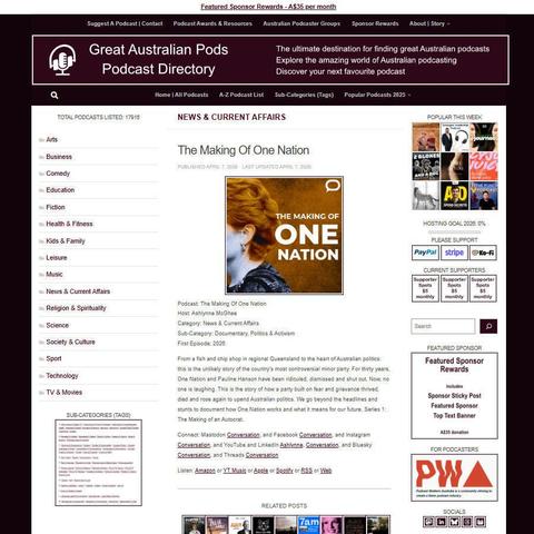 The Making Of One Nation  
Screenshot of the podcast listing on the Great Australian Pods website