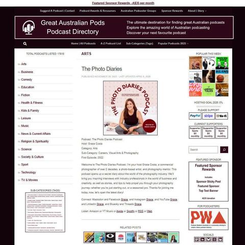 The Photo Diaries Podcast   
Screenshot of the podcast listing on the Great Australian Pods website