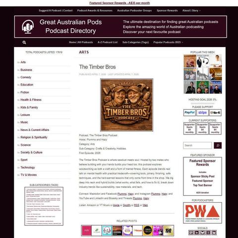 The Timber Bros Podcast  
Screenshot of the podcast listing on the Great Australian Pods website