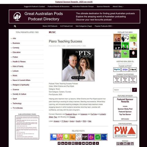 Piano Teaching Success Podcast
Screenshot of the podcast listing on the Great Australian Pods website