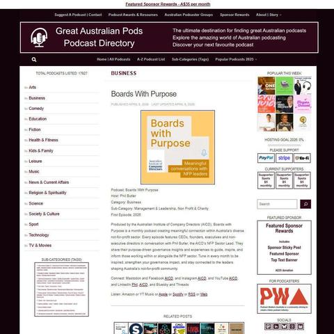 Boards With Purpose  
Screenshot of the podcast listing on the Great Australian Pods website