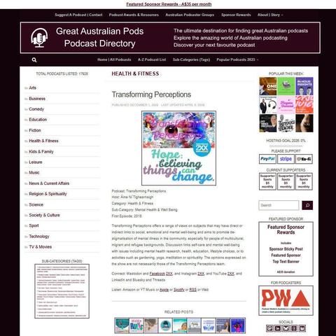 Transforming Perceptions
Screenshot of the podcast listing on the Great Australian Pods website