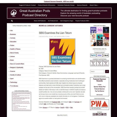 SBS Examines Iha Lian Tetum   
Screenshot of the podcast listing on the Great Australian Pods website