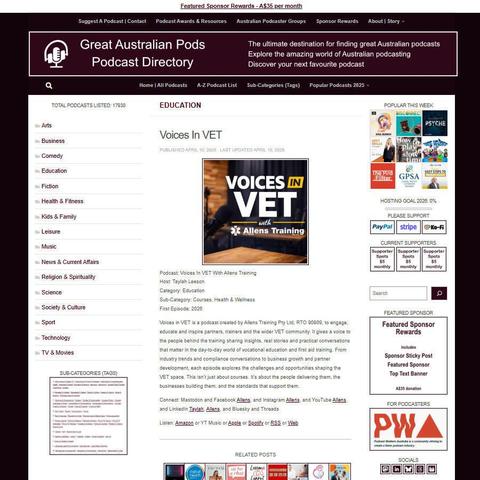 Voices In Vet With Allens Training   
Screenshot of the podcast listing on the Great Australian Pods website