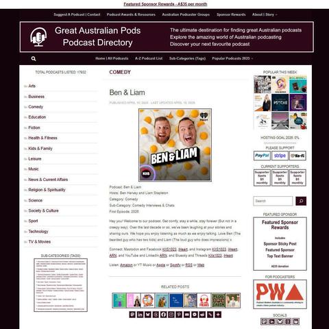 Ben & Liam  
Screenshot of the podcast listing on the Great Australian Pods website