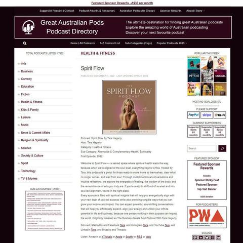 Spirit Flow By Tara Hegerty   
Screenshot of the podcast listing on the Great Australian Pods website