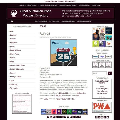 Route 26   
Screenshot of the podcast listing on the Great Australian Pods website