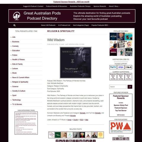 Wild Wisdom | The Pathway Of Wonder And Awe  
Screenshot of the podcast listing on the Great Australian Pods website