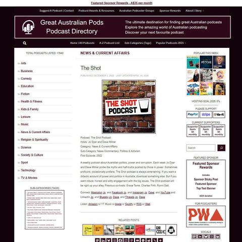 The Shot Podcast  
Screenshot of the podcast listing on the Great Australian Pods website