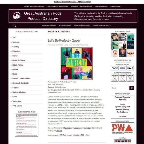 Let's Be Perfectly Queer Podcast   
Screenshot of the podcast listing on the Great Australian Pods website