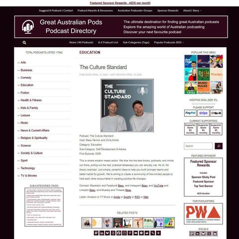 The Culture Standard  
Screenshot of the podcast listing on the Great Australian Pods website