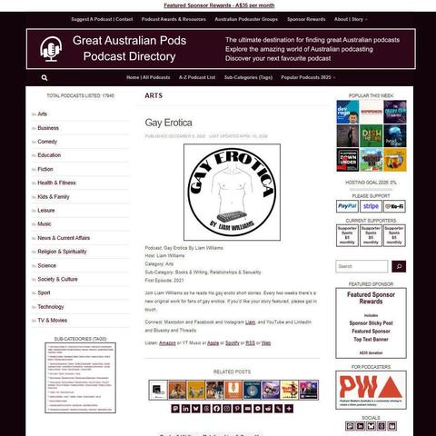 Gay Erotica By Liam Williams  
Screenshot of the podcast listing on the Great Australian Pods website