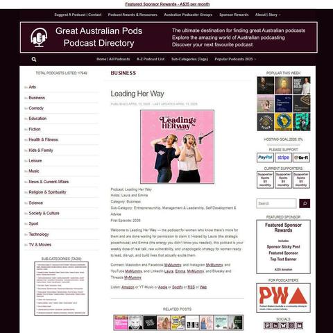 Leading Her Way  
Screenshot of the podcast listing on the Great Australian Pods website