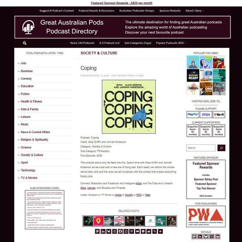 Coping  
Screenshot of the podcast listing on the Great Australian Pods website