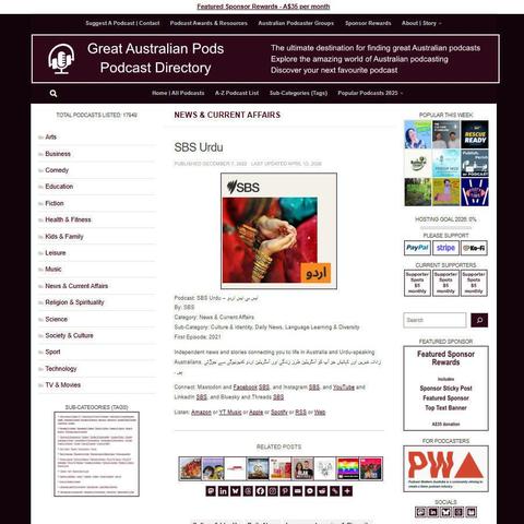 SBS Urdu – ایس بی ایس اردو
Screenshot of the podcast listing on the Great Australian Pods website
