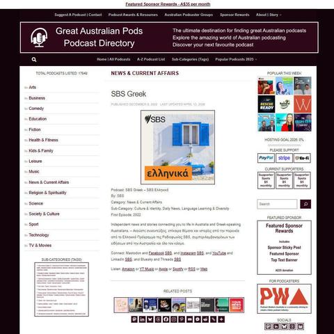 SBS Greek – SBS Ελληνικά  
Screenshot of the podcast listing on the Great Australian Pods website