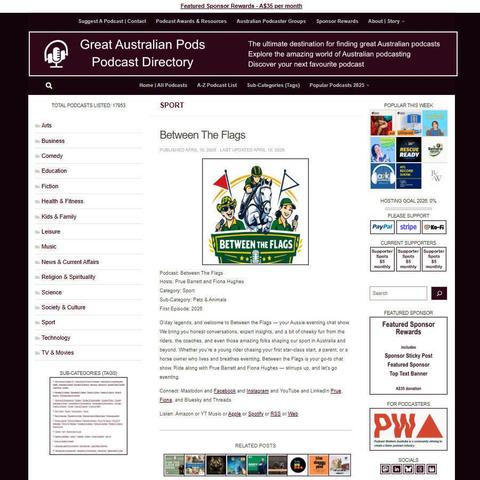 Between The Flags  
Screenshot of the podcast listing on the Great Australian Pods website