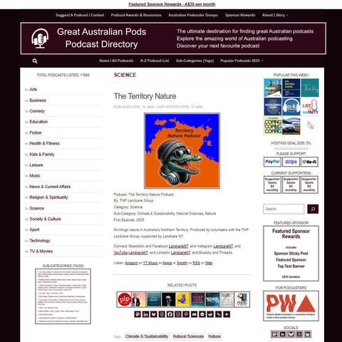 The Territory Nature Podcast  
Screenshot of the podcast listing on the Great Australian Pods website