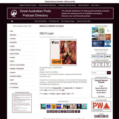 SBS Punjabi – ਐਸ ਬੀ ਐਸ ਪੰਜਾਬੀ  
Screenshot of the podcast listing on the Great Australian Pods website