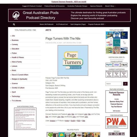 Page Turners With The Nile  
Screenshot of the podcast listing on the Great Australian Pods website