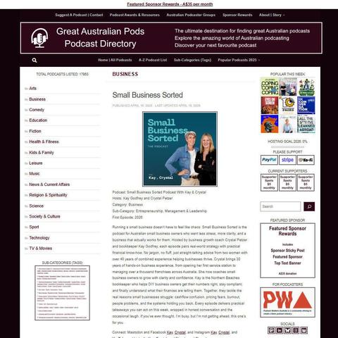 Small Business Sorted Podcast With Kay & Crystal   
Screenshot of the podcast listing on the Great Australian Pods website