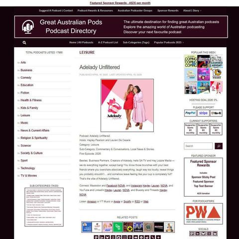 Adelady Unfiltered   
Screenshot of the podcast listing on the Great Australian Pods website