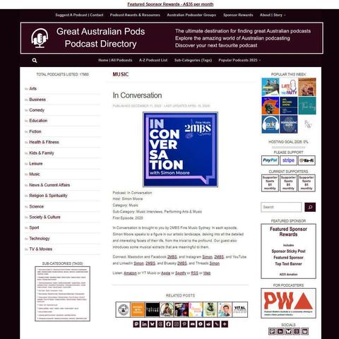 In Conversation  
Screenshot of the podcast listing on the Great Australian Pods website