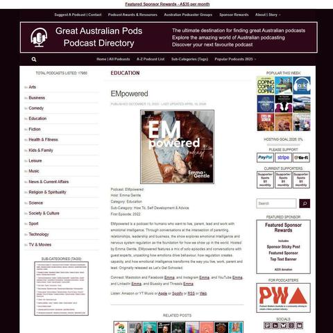 EMpowered  
Screenshot of the podcast listing on the Great Australian Pods website