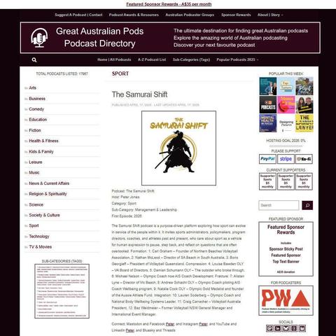 The Samurai Shift   
Screenshot of the podcast listing on the Great Australian Pods website