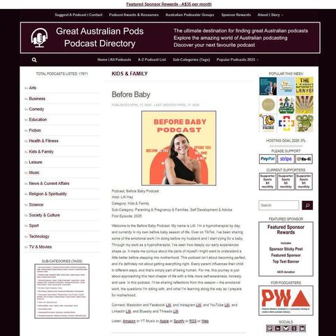 Before Baby Podcast   
Screenshot of the podcast listing on the Great Australian Pods website