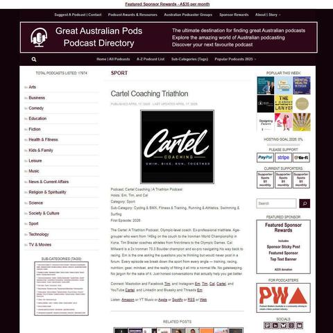 Cartel Coaching | A Triathlon Podcast   
Screenshot of the podcast listing on the Great Australian Pods website