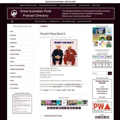 Wouldn't Read About It   
Screenshot of the podcast listing on the Great Australian Pods website