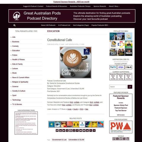 Constitutional Cafe   
Screenshot of the podcast listing on the Great Australian Pods website