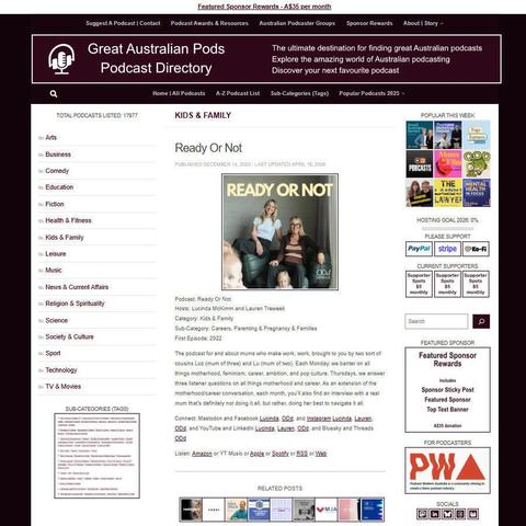 Ready Or Not   
Screenshot of the podcast listing on the Great Australian Pods website