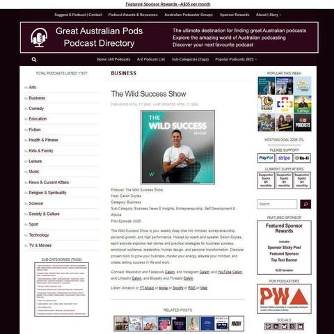 The Wild Success Show  
Screenshot of the podcast listing on the Great Australian Pods website