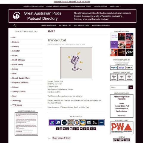 Thunder Chat   
Screenshot of the podcast listing on the Great Australian Pods website