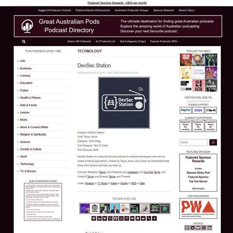 DevSec Station   
Screenshot of the podcast listing on the Great Australian Pods website
