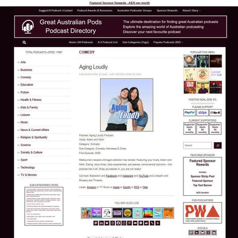 Aging Loudly Podcast   
Screenshot of the podcast listing on the Great Australian Pods website