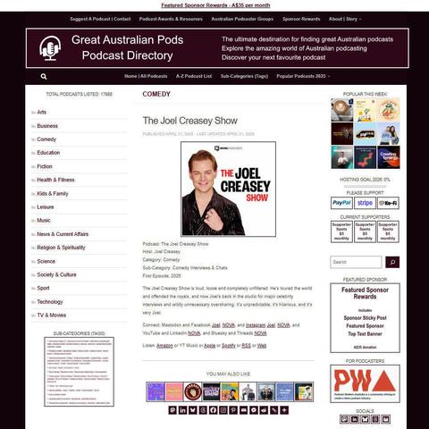 The Joel Creasey Show   
Screenshot of the podcast listing on the Great Australian Pods website