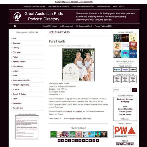 Pure Health Podcast   
Screenshot of the podcast listing on the Great Australian Pods website