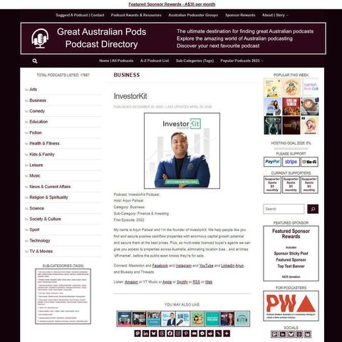 InvestorKit   
Screenshot of the podcast listing on the Great Australian Pods website
